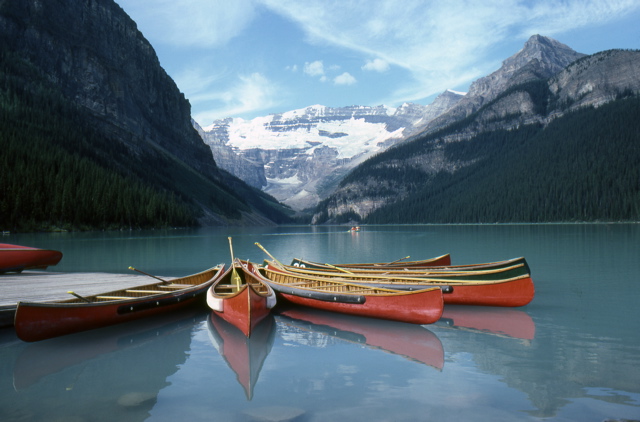 mls01 - Canoes on Lake Louise; ©1979 Morry Shechet